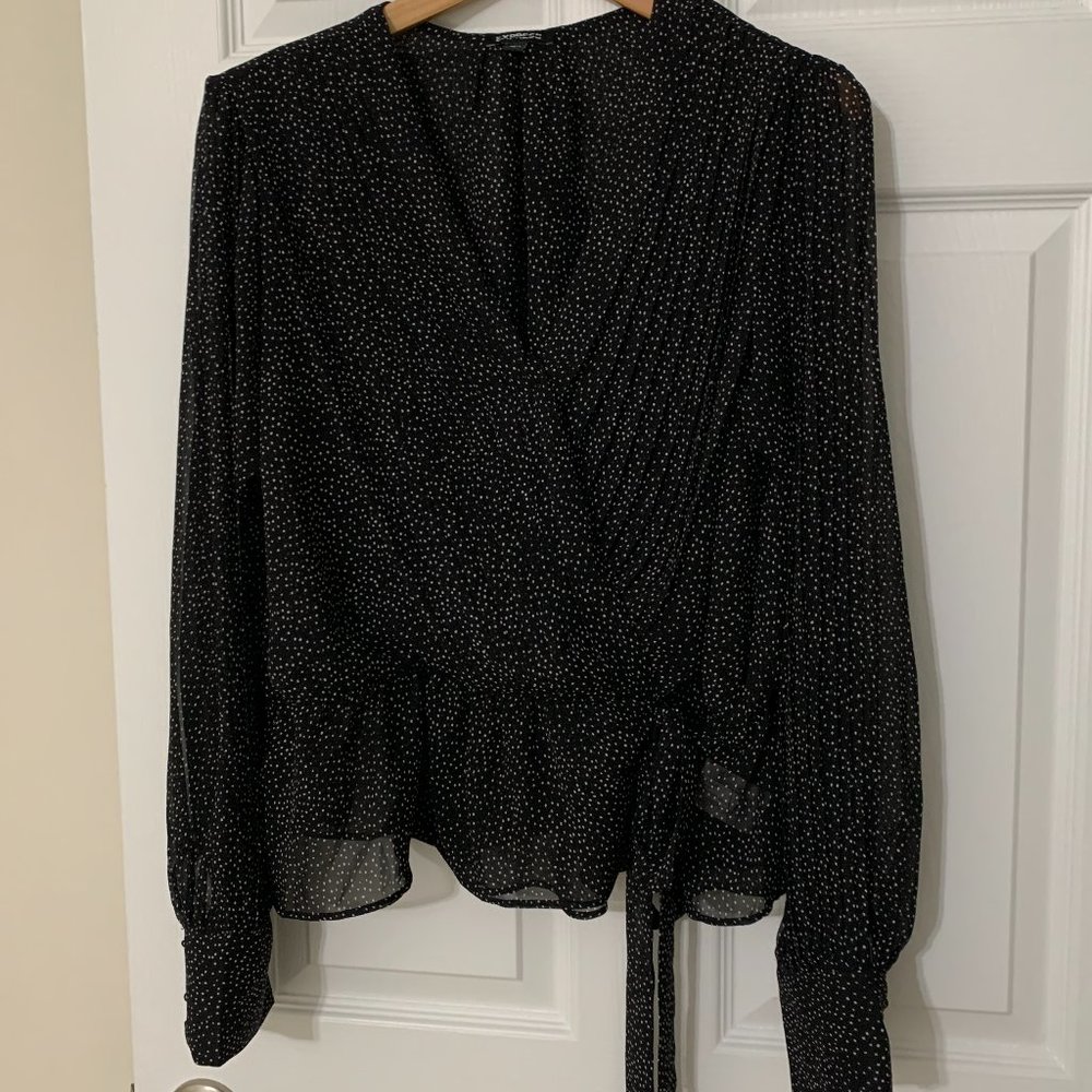 Express Black and White Polka Dot Blouse